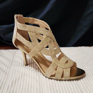 Marc Fisher gold strappy heels, size 8